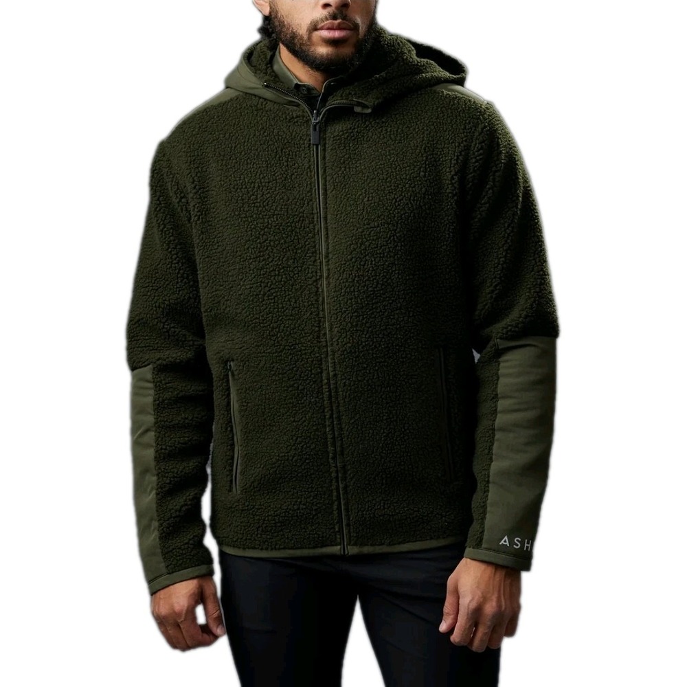 NEW! Asher Men's Golf Reversible Sherpa Jacket Embroidered Moss Green Sz M $195